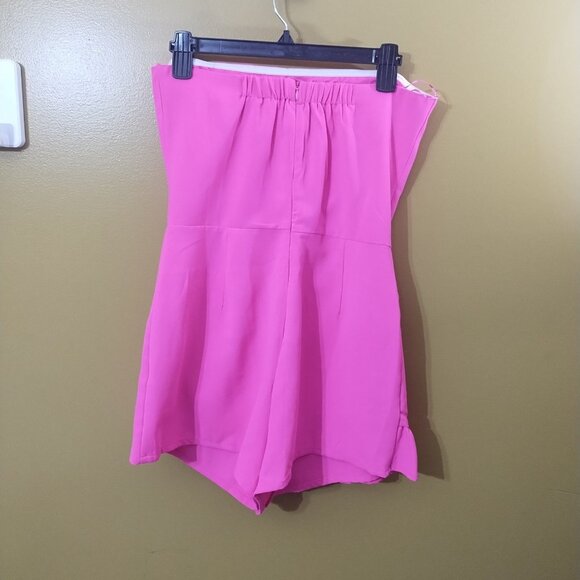 The Impeccable Pig Strapless Ruffled Hot Pink Romper M Y2K Barbie 80s - Picture 3 of 5